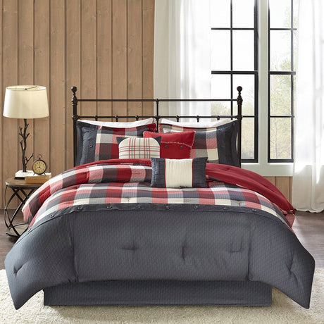 7 Piece Herringbone Comforter Set Red King HouseOfZazla