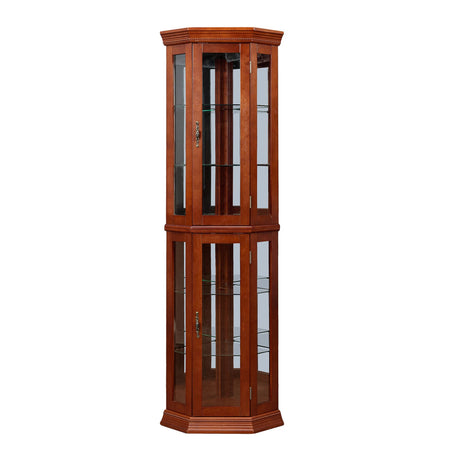 Corner Curio Cabinet With Lights, Adjustable Tempered Glass Shelves, Mirrored Back, Display Cabinet (E26 Light Bulb Not Included) HouseOfZazla