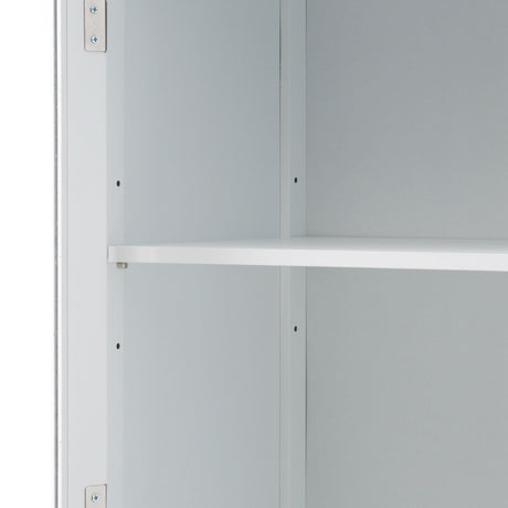 Tall Bathroom Storage Cabinet With Glass Doors, Free-Standing, Two Drawers, And Adjustable Shelves, Board, Painted Perfect For Displaying Your Favorite Items HouseOfZazla