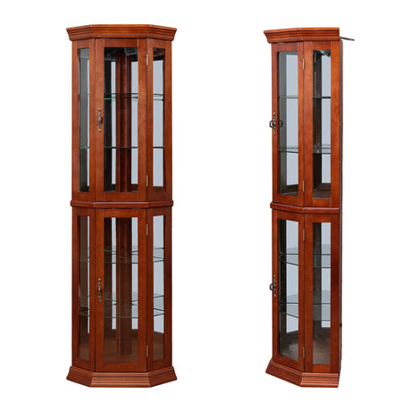 Corner Curio Cabinet With Lights, Adjustable Tempered Glass Shelves, Mirrored Back, Display Cabinet (E26 Light Bulb Not Included) HouseOfZazla
