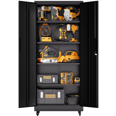 Heavy Duty Rolling Cabinet With Lock, Garage Storage Cabinet, 4 Adjustable Shelves For Tool Organization HouseOfZazla