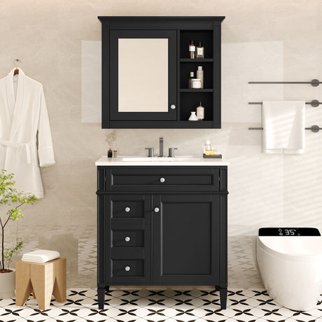 Bathroom Vanity With Medicine Cabinet, Royal Mirror Cabinet, Modern Bathroom Storage Cabinet With 2 Soft Closing Doors And 4 Drawers HouseOfZazla