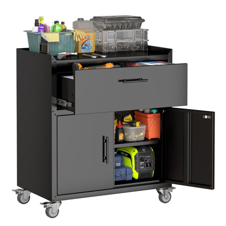 Rolling Metal Tool Storage Cabinet, Lockable Garage Storage Cabinet, Locking Metal Storage Cabinet With Wheels, Rolling Tool Chest, Assembly Required - Black HouseOfZazla