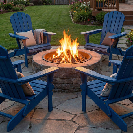 Folding Adirondack Lounge Chair With Embossed Grain For Patio, Backyard, Deck Or Pool Side - Navy Blue HouseOfZazla