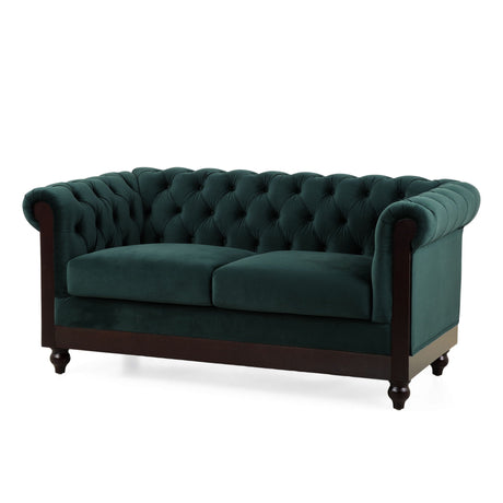 Chesterfield Loveseat Sofa, 2 Person Rolled Arm Upholstered Couch HouseOfZazla
