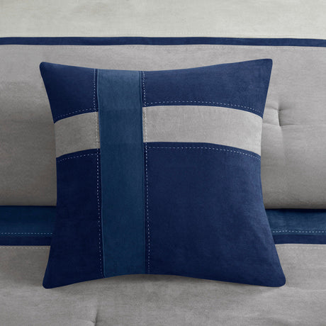 7 Piece Faux Suede Comforter Set Blue Queen HouseOfZazla