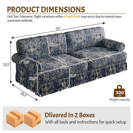 Luxuriously Comfortable Cloud Couch Sofa With Elegant Rolled Arms & Pleated Skirt Design HouseOfZazla