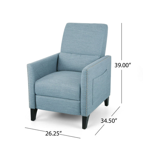 Repose Upholstered Recliner Chair With Nailhead Trim And Side Pocket - Light Blue HouseOfZazla
