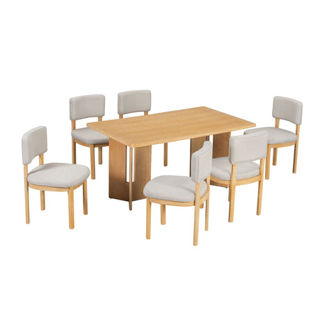 Dining Table Set With 6 Upholstered Chairs, Rectangular Table With Cutout Legs HouseOfZazla