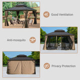 10' x 12' Hardtop Gazebo with Galvanized Steel Double Roof, Curtains, and Netting