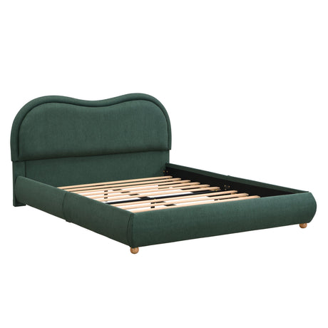 Queen Size Upholstered Platform Bed Frame with Rounded Corners Curved Headboard HouseOfZazla