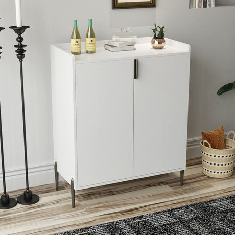 2 Door Wine Bar Cabinet With Adjustable Shelf, Soft-Closing Hinges, And High Feet - White HouseOfZazla