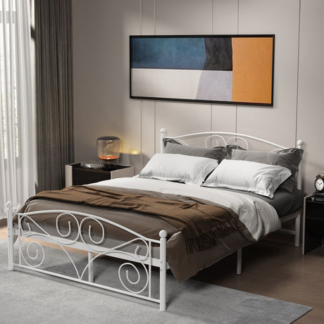 Queen Size Unique Flower Sturdy System Metal Bed Frame with Headboard and Footboard HouseOfZazla