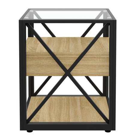 Set of 2 Modern End Tables with Drawer - Nightstands for Bedroom & Living Room HouseOfZazla