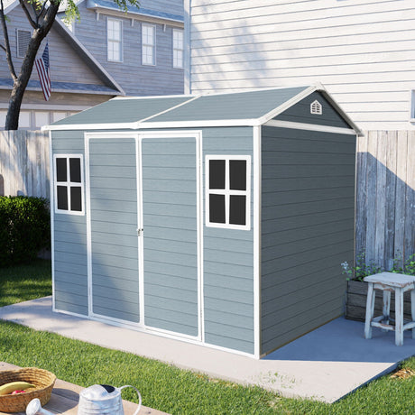 Resin Outdoor Storage Shed Waterproof Shed With Floor & Two Windows & Lockable Door, Tool Shed For Garden, Patio, Backyard HouseOfZazla