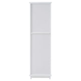 Tall Bathroom Storage Cabinet With Glass Doors, Free-Standing, Two Drawers, And Adjustable Shelves, Board, Painted Perfect For Displaying Your Favorite Items
