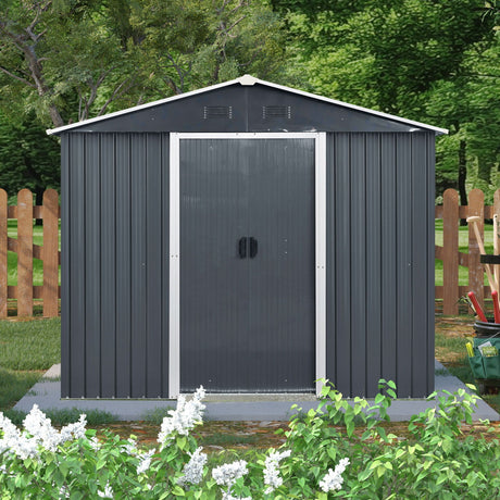 8Ft X 4Ft Outdoor Metal Storage Shed With Window And Metal Foundation For Backyard, Patio, Lawn HouseOfZazla