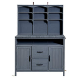 TOPMAX Large Fir Wood Potting Bench with Hutch and Storage