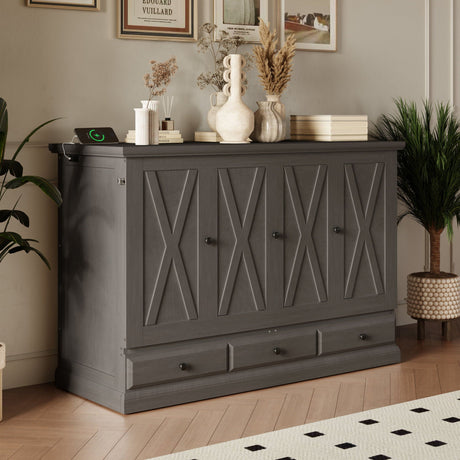 Murphy Bed Chest Cube Cabinet With Charging Station And Large Storage Drawer HouseOfZazla