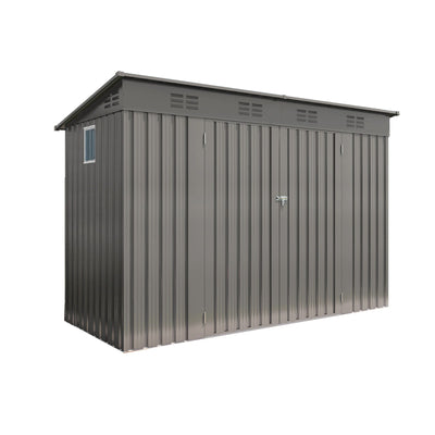Outdoor Storage Shed, Tool House With Sloping Roof, 6 Vents And 2 Swing Doors For Backyard - Gray