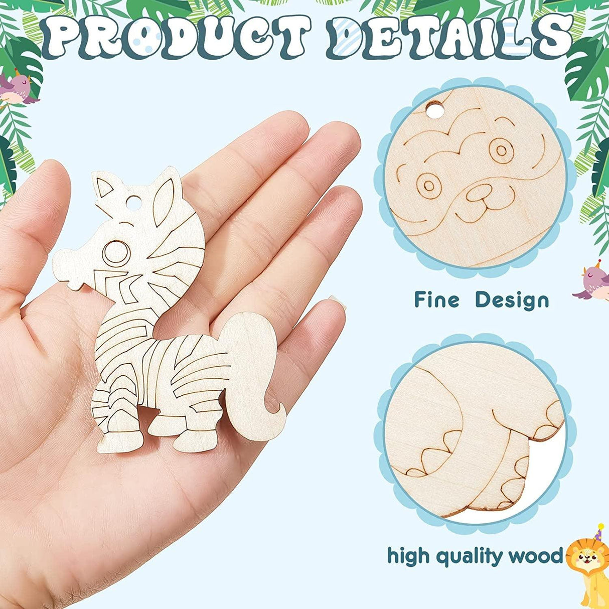 36 Pack Unfinished Wood Animal Jungle Cutouts Jungle Animal Crafts Jungle Animal Wooden Shapes Crocodile Lion Monkey Elephant Tiger Giraffe WoodArtSupply