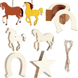 36 Pieces Unfinished Wooden Horse Cutouts Wood Discs Slices Horseshoes Star Animal Shaped Rope for Home DIY WoodArtSupply