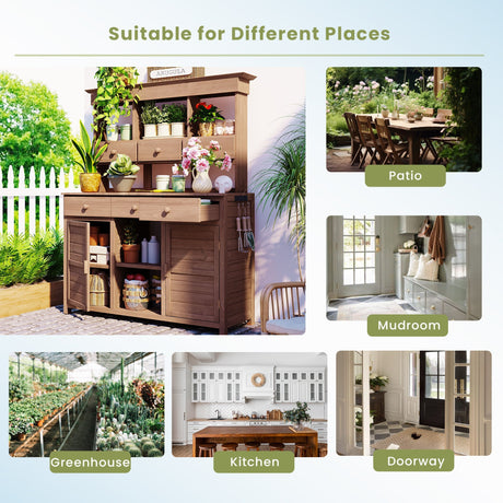 Topmax 65.7'' Tall Garden Potting Bench Table with Hutch HouseOfZazla