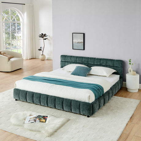 Modern Platform Bed Frame With Thick Fabric HouseOfZazla