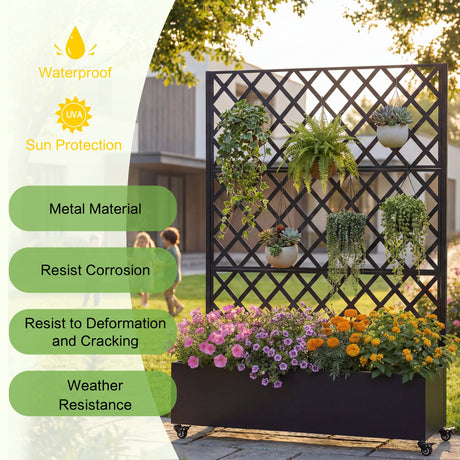 Metal Raised Garden Bed with Wheels and Trellis HouseOfZazla