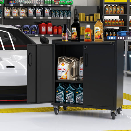 Heavy Duty Metal Garage Storage Cabinet With Wheels Sturdy Tool Organizer HouseOfZazla