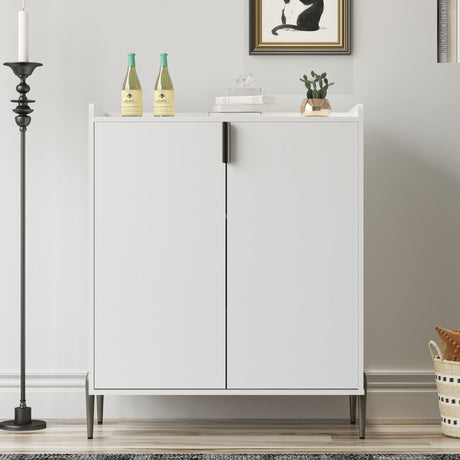 2 Door Wine Bar Cabinet With Adjustable Shelf, Soft-Closing Hinges, And High Feet - White HouseOfZazla