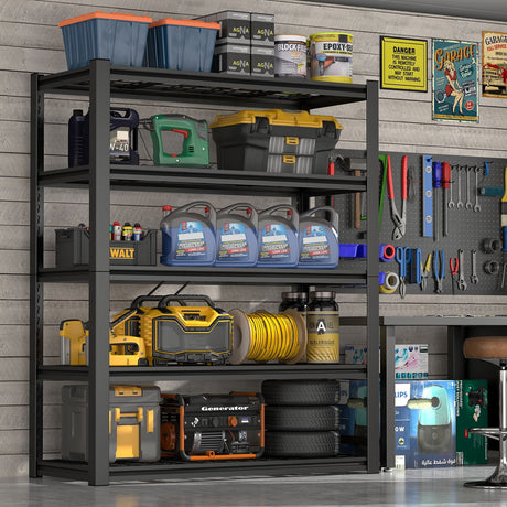 Garage Storage Rack, 5 Layer Adjustable Shelving Unit For Warehouse - Black HouseOfZazla
