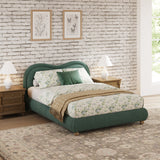 Queen Size Upholstered Platform Bed Frame with Rounded Corners Curved Headboard