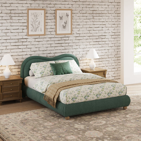 Queen Size Upholstered Platform Bed Frame with Rounded Corners Curved Headboard HouseOfZazla