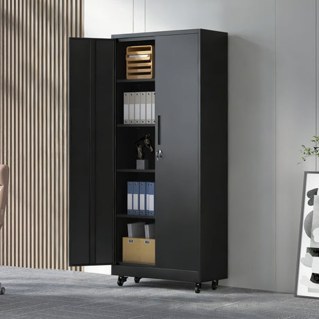 Heavy Duty Rolling Cabinet With Lock, Garage Storage Cabinet, 4 Adjustable Shelves For Tool Organization HouseOfZazla