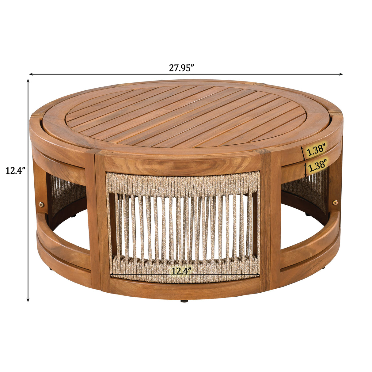 27.95" Acacia Wood Outdoor Coffee Table with Handwoven Rope Accent