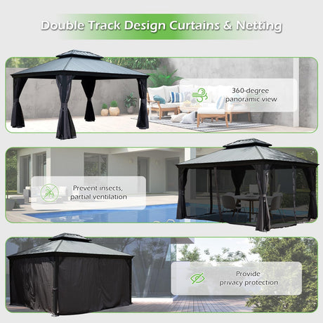 12'x16' Hardtop Gazebo with Resin Roof and Drainage Gutters HouseOfZazla