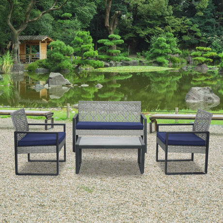 4 Piece Patio Furniture Set With Acacia Wood Table Top And Cushions HouseOfZazla
