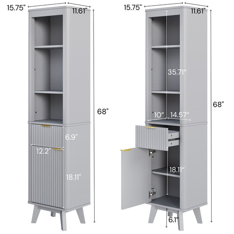 Tall Bathroom Storage Cabinet With Adjustable Shelves And 1 Drawer & Door HouseOfZazla