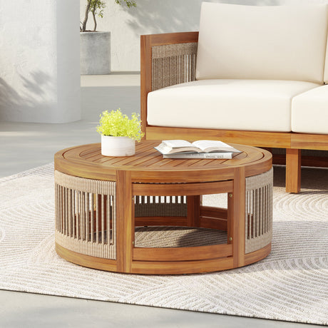 27.95" Acacia Wood Outdoor Coffee Table with Handwoven Rope Accent HouseOfZazla