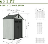 6x4FT Outdoor Resin Storage Shed with Transparent Windows & Louvered Vents