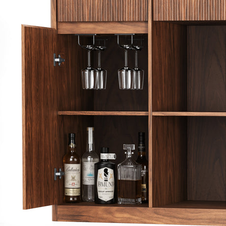 53.2" Fluted Buffet Wine Cabinet with Mini Fridge Nook HouseOfZazla
