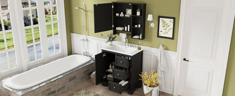 Bathroom Vanity With Sink, Modern Elegant Bathroom Storage Cabinet With 3 Drawers And Adjustable Shelves, Freestanding Vanity Set With Mirror Cabinet, Single Sink Bathroom Vanity HouseOfZazla