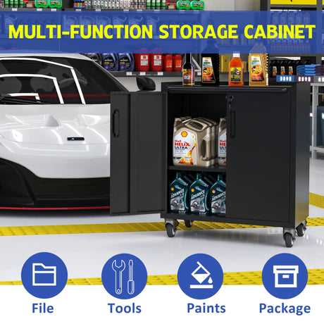 Heavy Duty Metal Garage Storage Cabinet With Wheels Sturdy Tool Organizer HouseOfZazla
