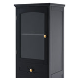Tall Bathroom Storage Cabinet With Glass Doors, Free-Standing, Two Drawers, And Adjustable Shelves, Board, Painted Perfect For Displaying Your Favorite Items