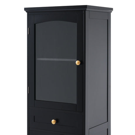 Tall Bathroom Storage Cabinet With Glass Doors, Free-Standing, Two Drawers, And Adjustable Shelves, Board, Painted Perfect For Displaying Your Favorite Items HouseOfZazla
