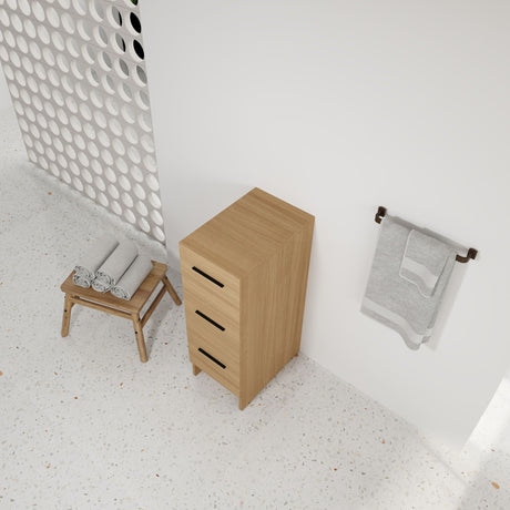 Slim Freestanding Bathroom Storage Cabinet, 3 Drawers - Light Oak HouseOfZazla