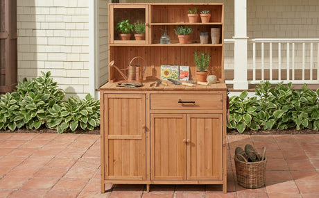 TOPAMX Potting Bench with Hutch, Solid Fir Wood Garden Workstation HouseOfZazla