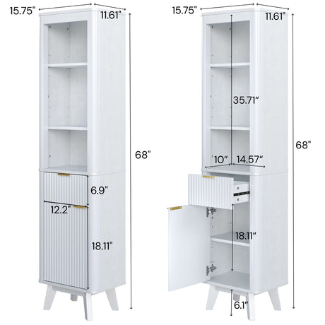 Tall Bathroom Storage Cabinet With Adjustable Shelves And 1 Drawer & Door HouseOfZazla
