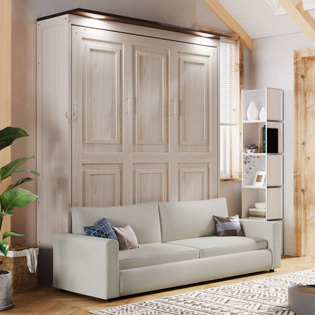 Queen Size Murphy Bed With Sofa And LED - Beige HouseOfZazla